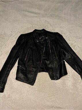 Zara Black Quilted Sleeve Faux Leather Moto Jacket
